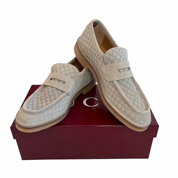 Gucci Web GG Monogram Suede Loafers Beige 831289 Mens 11.5 US 12 NEW main image 15